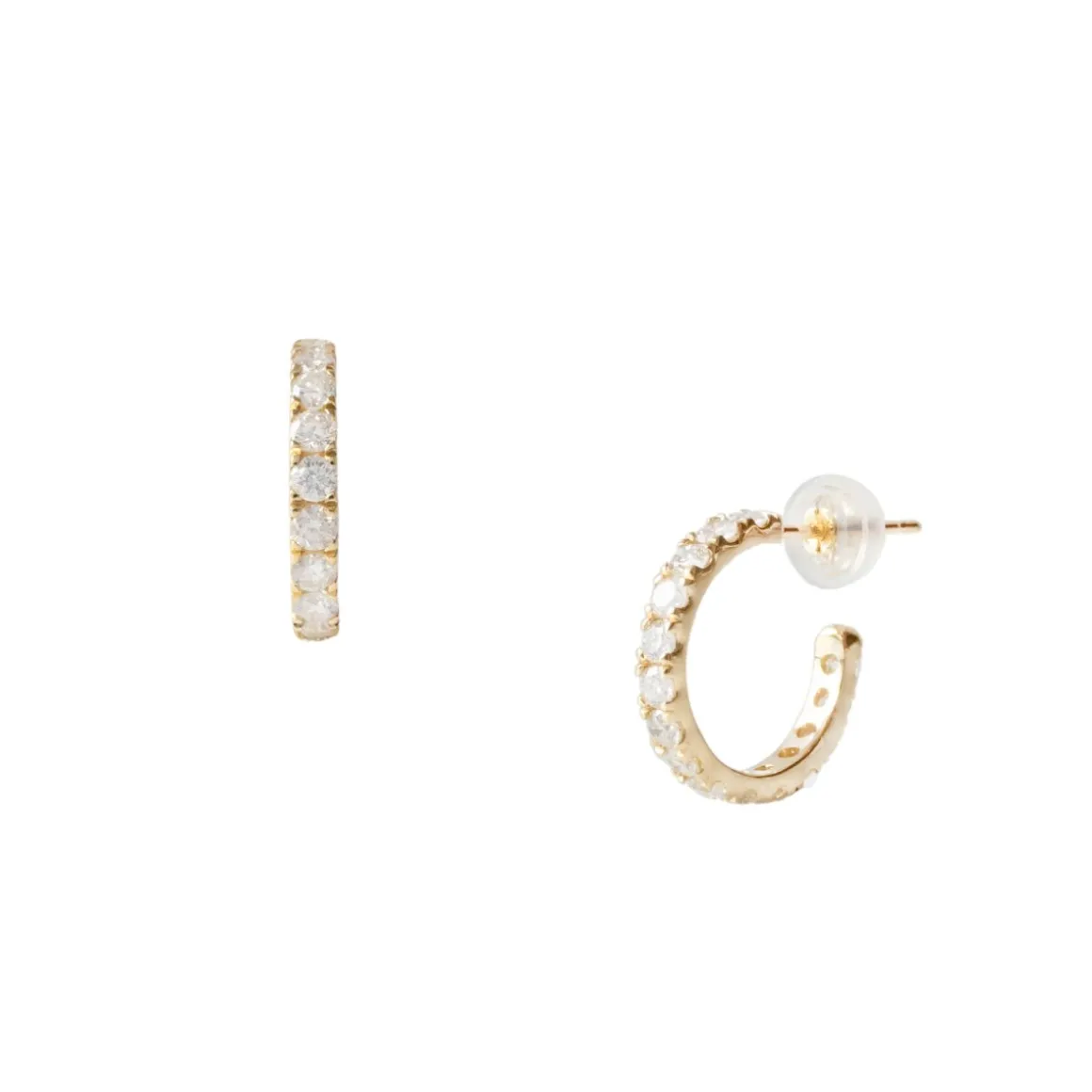 14K SOLID GOLD - LOVE HUGGIE HOOPS - DIAMOND