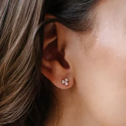 14K SOLID GOLD - TINY TRIO LOVE STUDS - DIAMOND