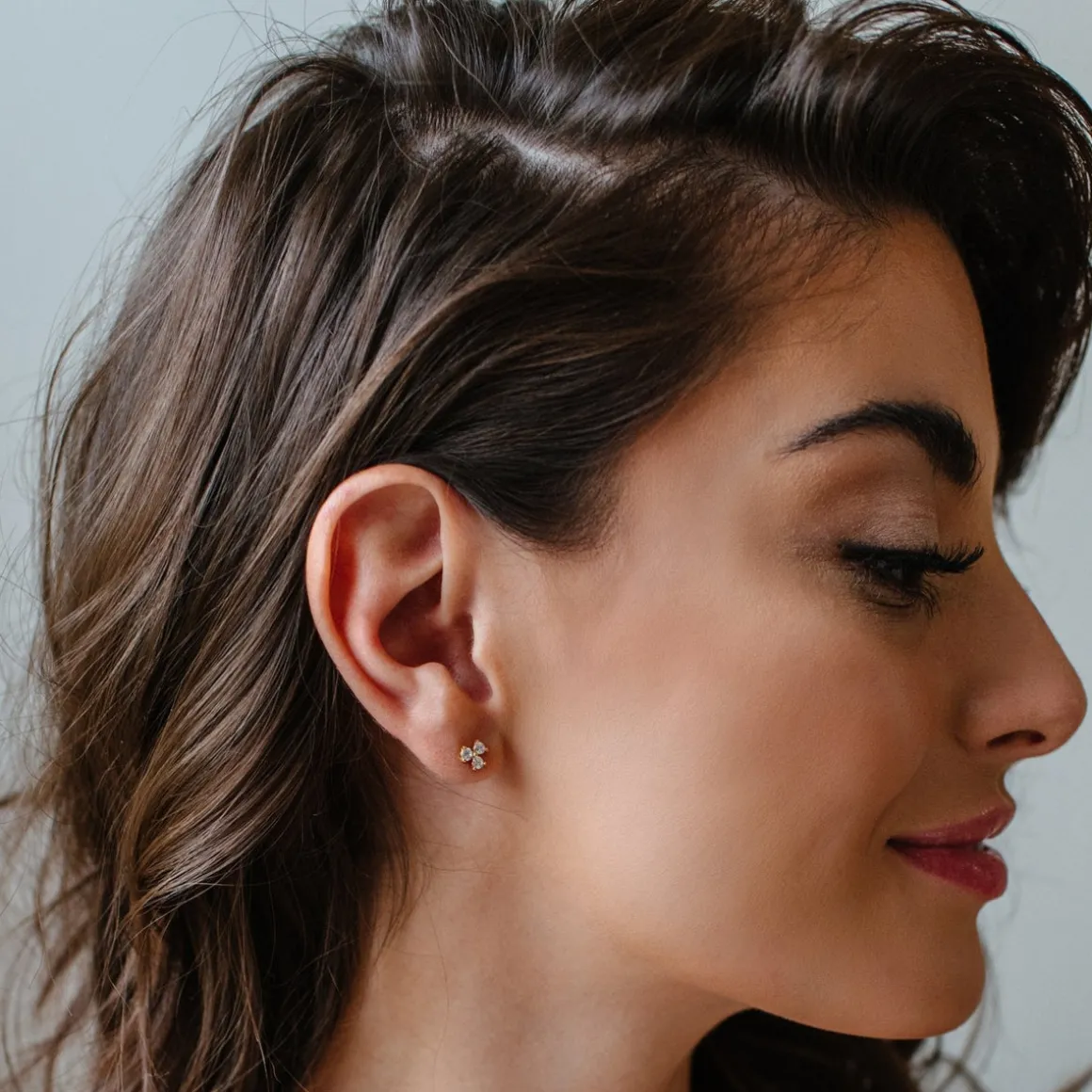 14K SOLID GOLD - TINY TRIO LOVE STUDS - DIAMOND