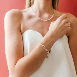 LOVE TENNIS OVAL LINK BRACELET - CUBIC ZIRCONIA & SILVER
