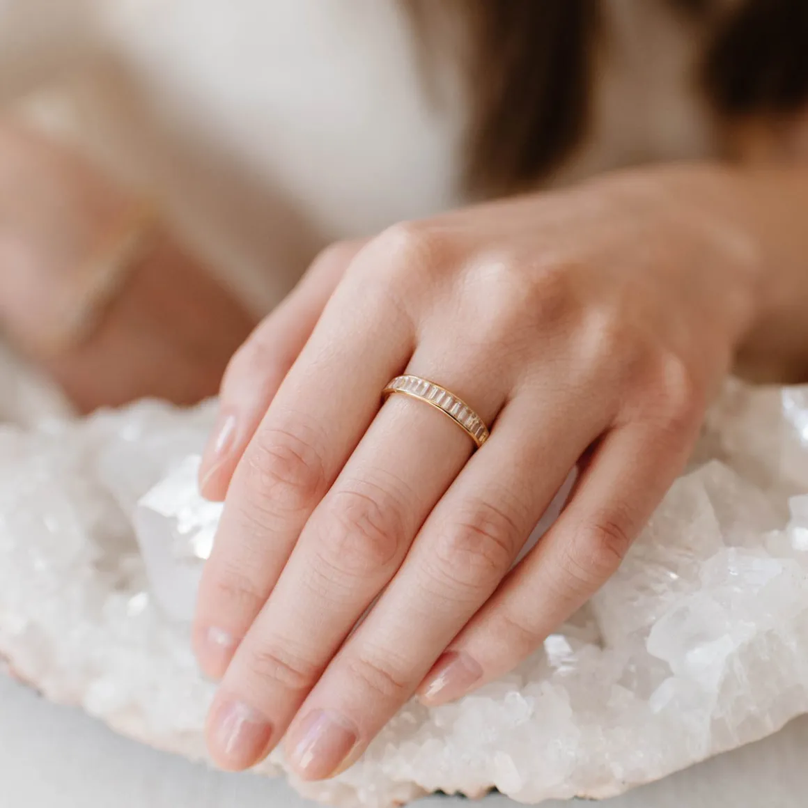 LOYAL CIGAR BAND RING - WHITE TOPAZ & SILVER