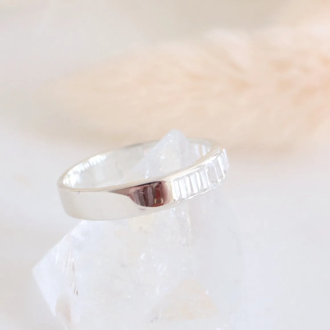 LOYAL CIGAR BAND RING - WHITE TOPAZ & SILVER