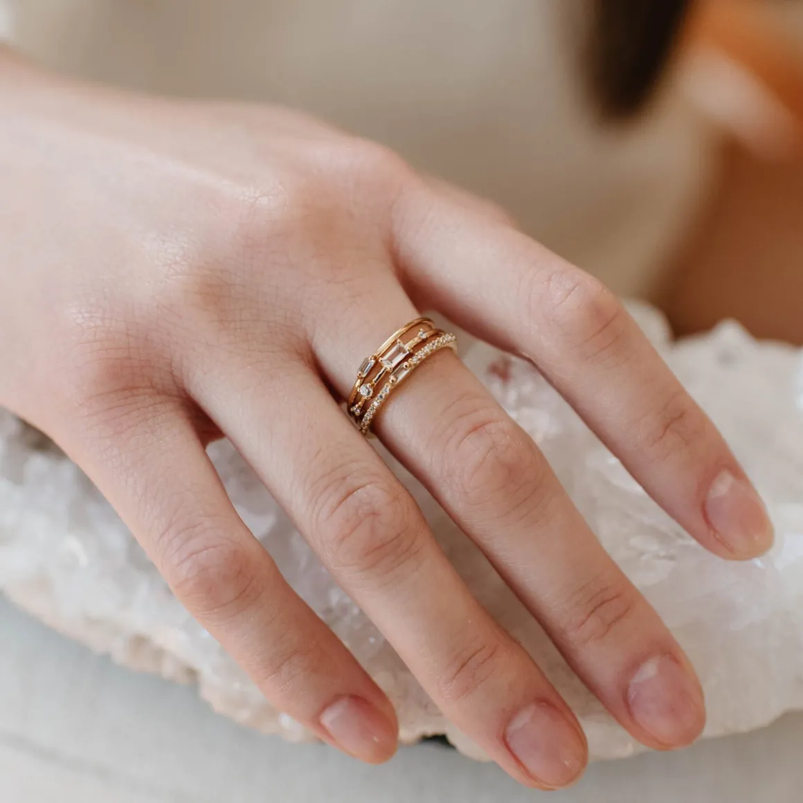 LOYAL SOLITAIRE STACKING RING - WHITE TOPAZ & GOLD