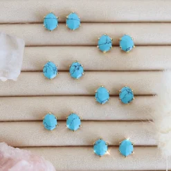 MINI HONOUR SHIELD STUD EARRINGS - TURQUOISE & GOLD