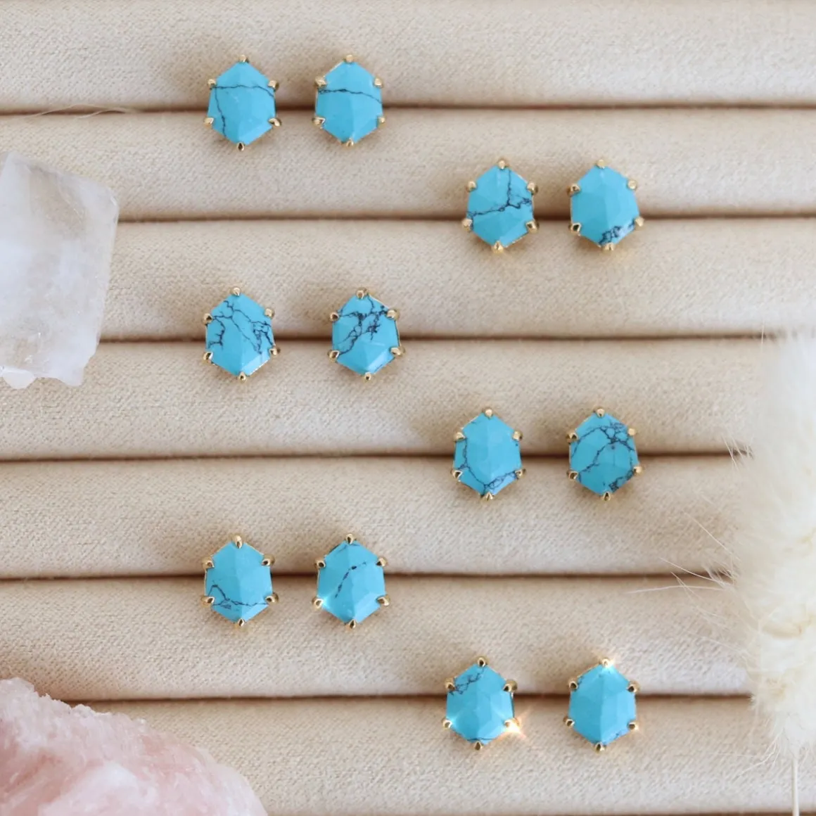 MINI HONOUR SHIELD STUD EARRINGS - TURQUOISE & GOLD
