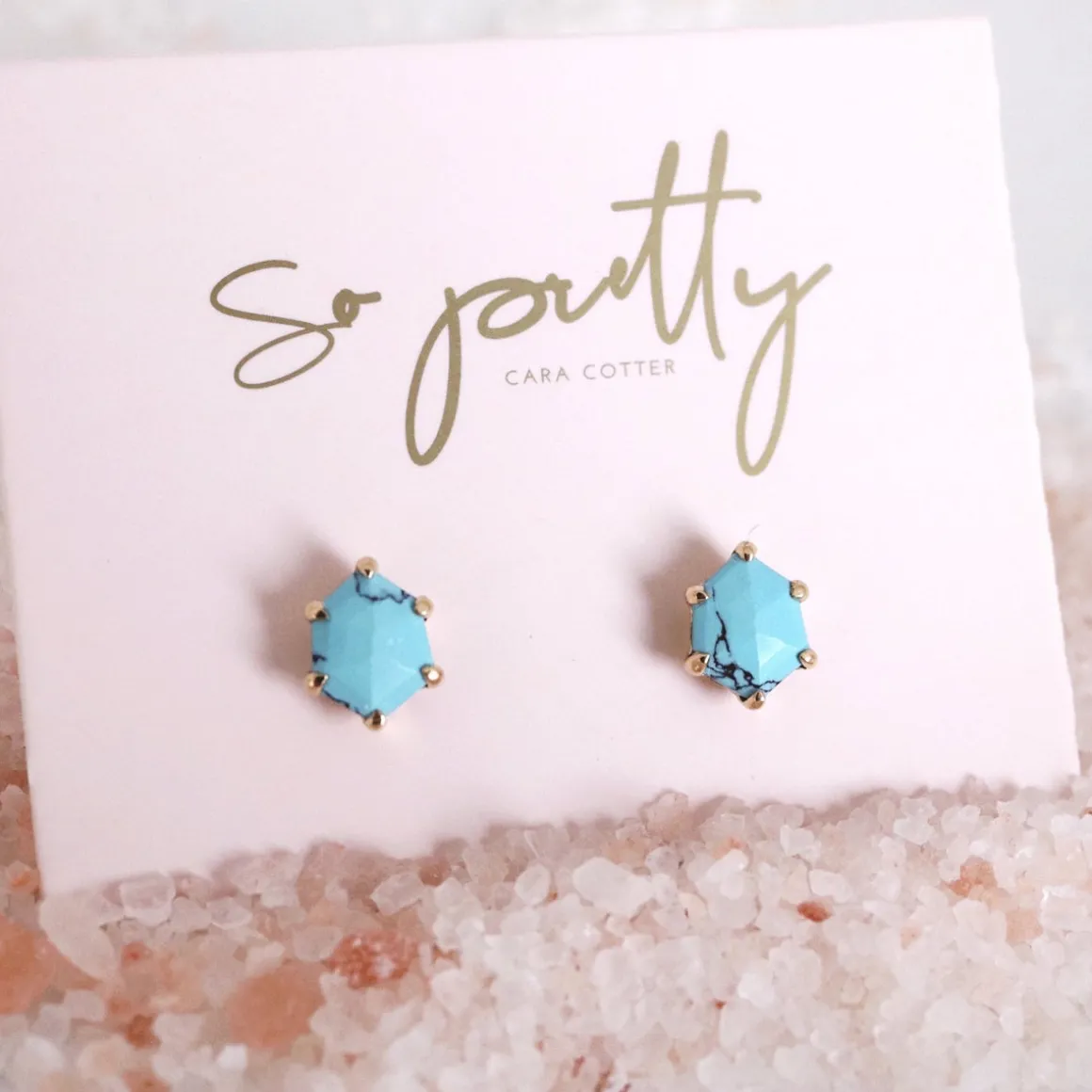 MINI HONOUR SHIELD STUD EARRINGS - TURQUOISE & GOLD