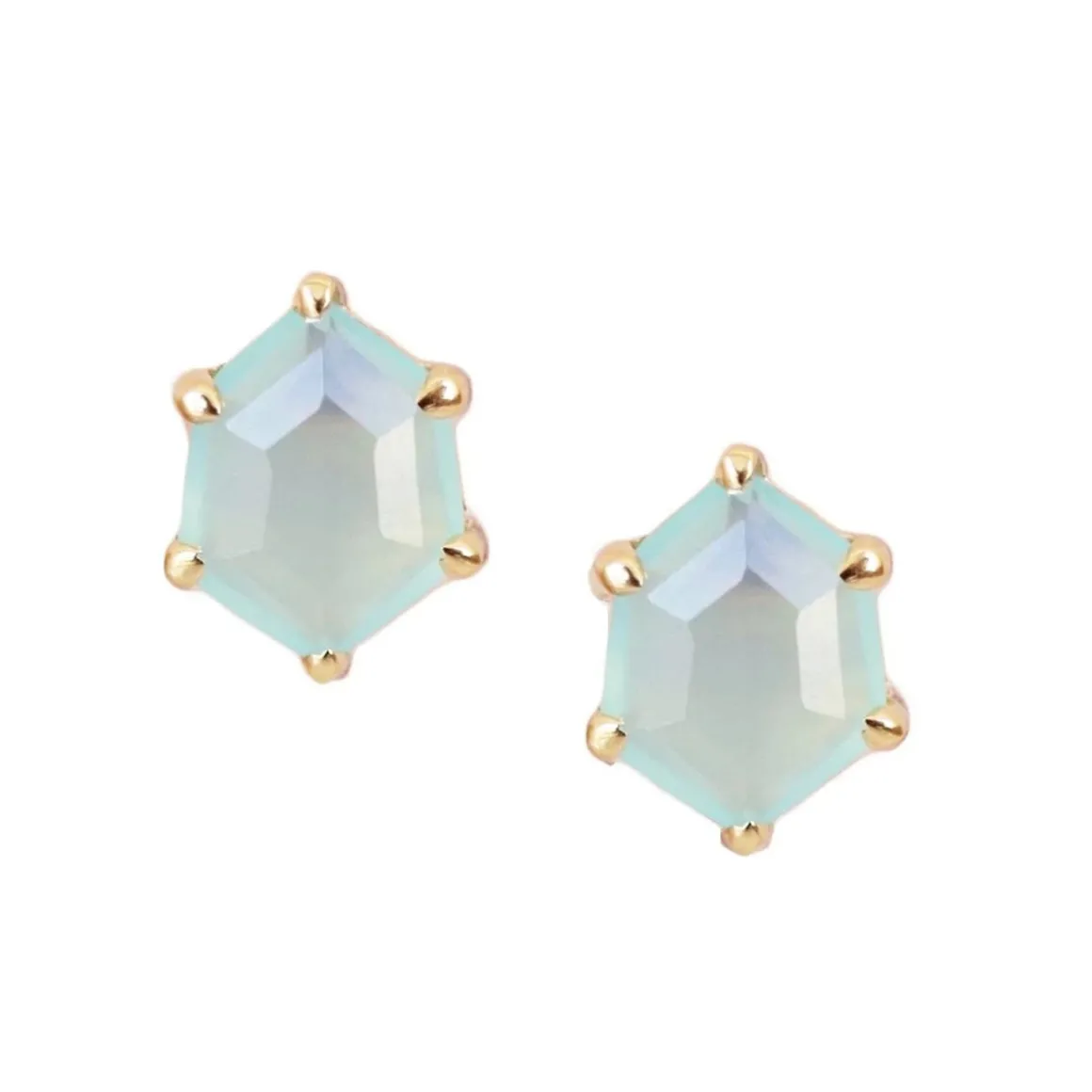 MINI HONOUR STUD EARRINGS - AQUA CHALCEDONY & GOLD