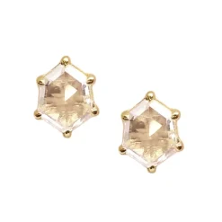 MINI HONOUR STUD EARRINGS - WHITE TOPAZ & GOLD
