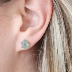 MINI HONOUR STUD EARRINGS - AQUA CHALCEDONY & GOLD