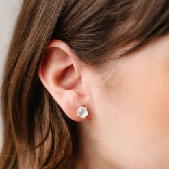 MINI HONOUR STUD EARRINGS - RAINBOW MOONSTONE & SILVER