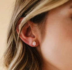 MINI HONOUR STUD EARRINGS - PINK OPAL & GOLD