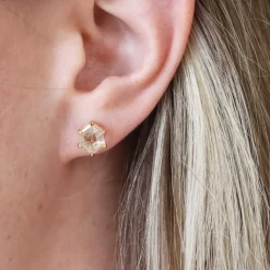 MINI HONOUR STUD EARRINGS - GOLDEN RUTILE QUARTZ & GOLD