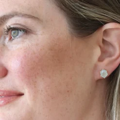 MINI HONOUR STUD EARRINGS - AQUA CHALCEDONY & GOLD