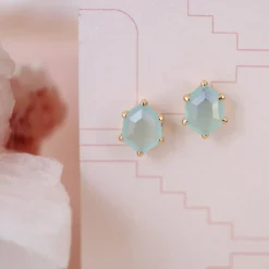 MINI HONOUR STUD EARRINGS - AQUA CHALCEDONY & GOLD