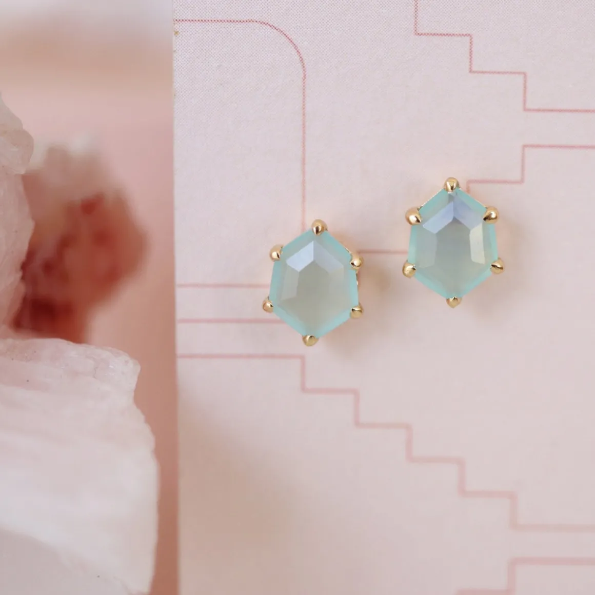 MINI HONOUR STUD EARRINGS - AQUA CHALCEDONY & GOLD