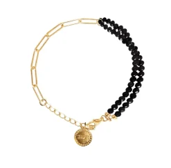 POISE BEADED LINK BRACELET - BLACK ONYX & GOLD