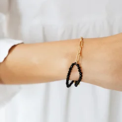 POISE BEADED LINK BRACELET - BLACK ONYX & GOLD