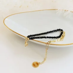 POISE BEADED LINK BRACELET - BLACK ONYX & GOLD
