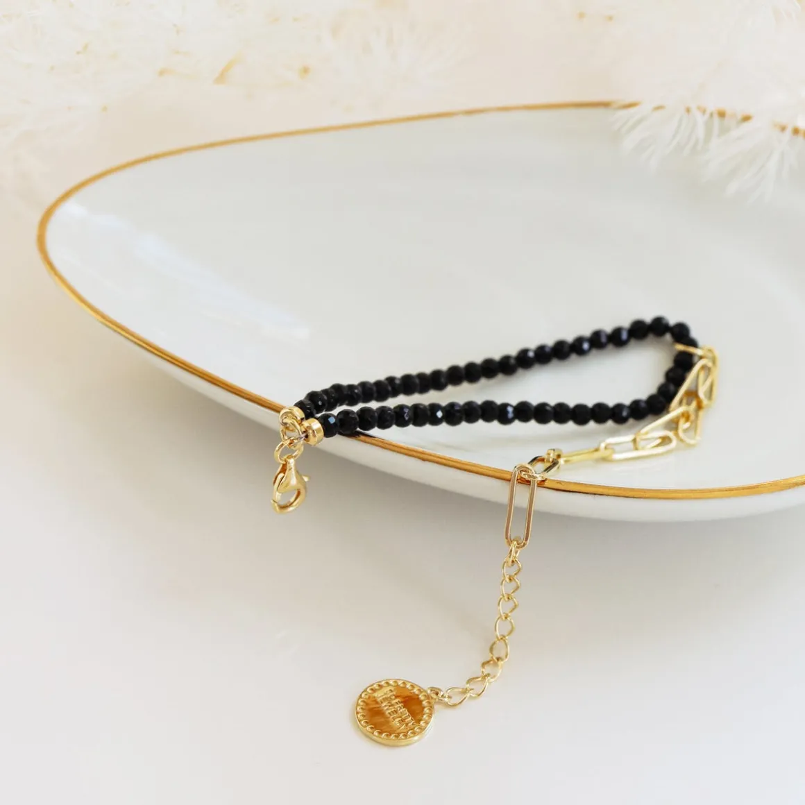POISE BEADED LINK BRACELET - BLACK ONYX & GOLD