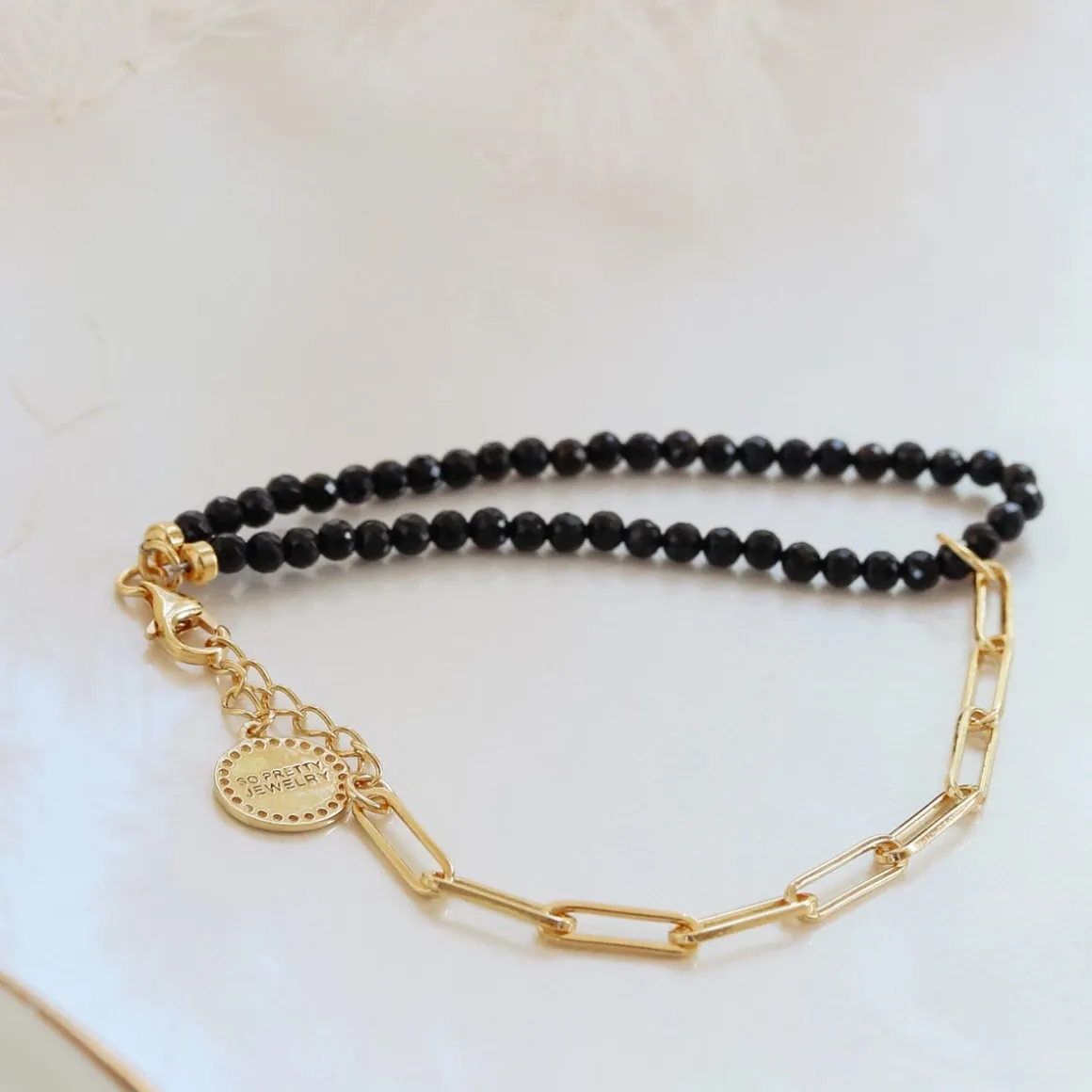 POISE BEADED LINK BRACELET - BLACK ONYX & GOLD