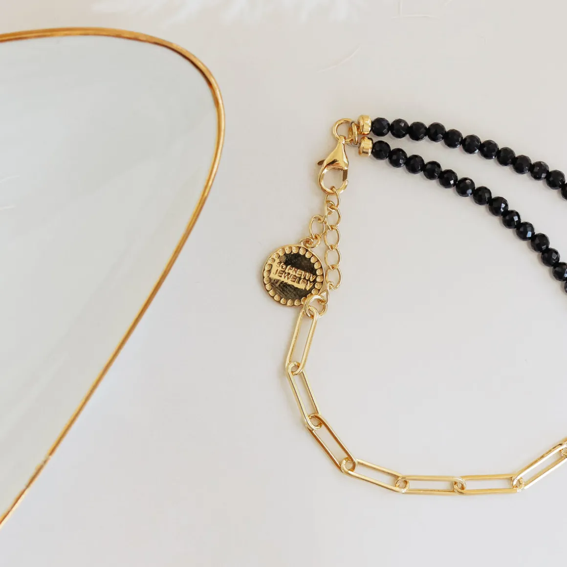 POISE BEADED LINK BRACELET - BLACK ONYX & GOLD