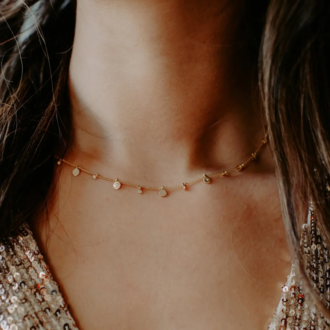 POISE MULTI DISK NECKLACE - CUBIC ZIRCONIA