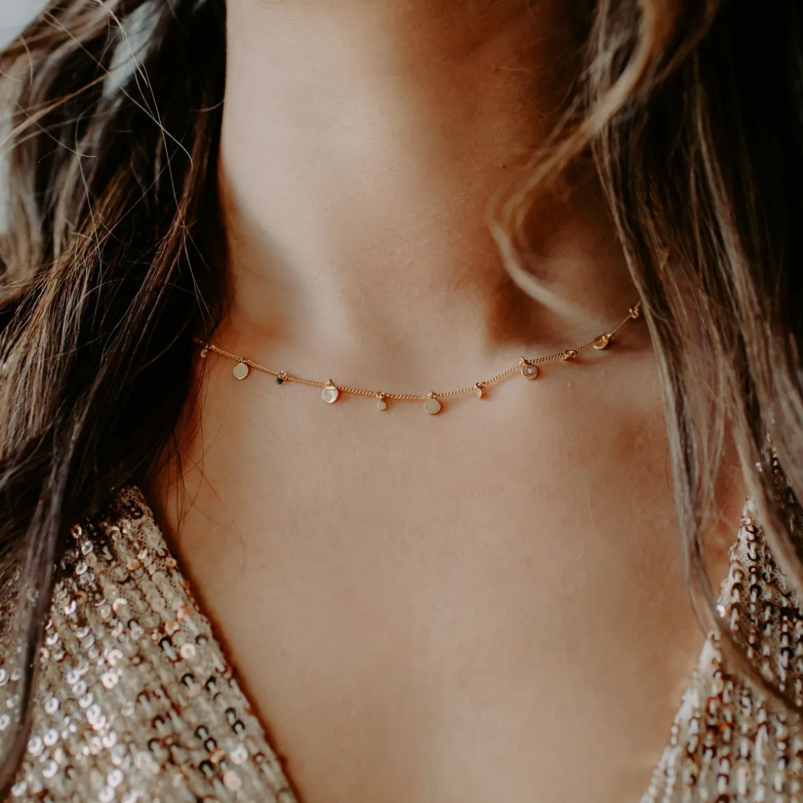 POISE MULTI DISK NECKLACE - CUBIC ZIRCONIA