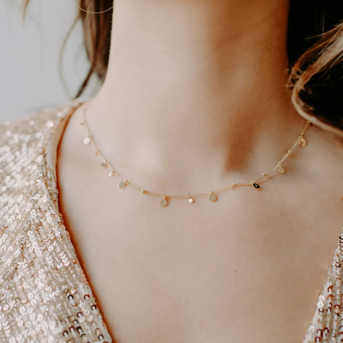 POISE MULTI DISK NECKLACE - CUBIC ZIRCONIA