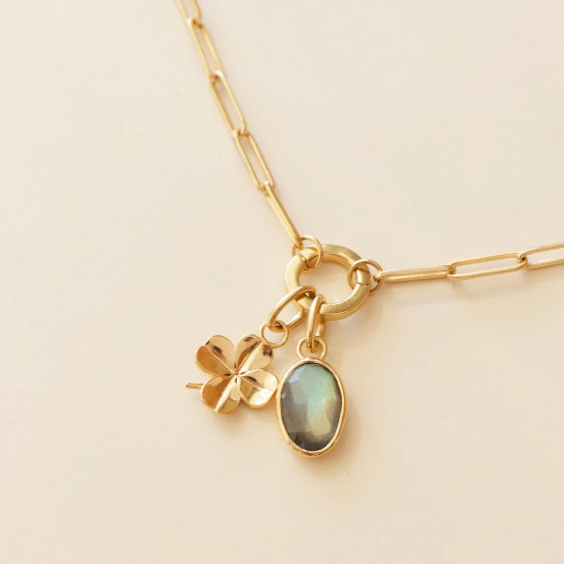 PROTECT OVAL CHARM - LABRADORITE & GOLD