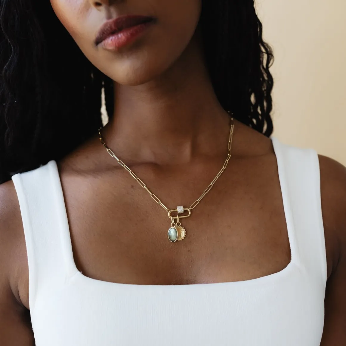 PROTECT OVAL CHARM - LABRADORITE & GOLD