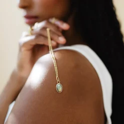 PROTECT OVAL CHARM - LABRADORITE & GOLD
