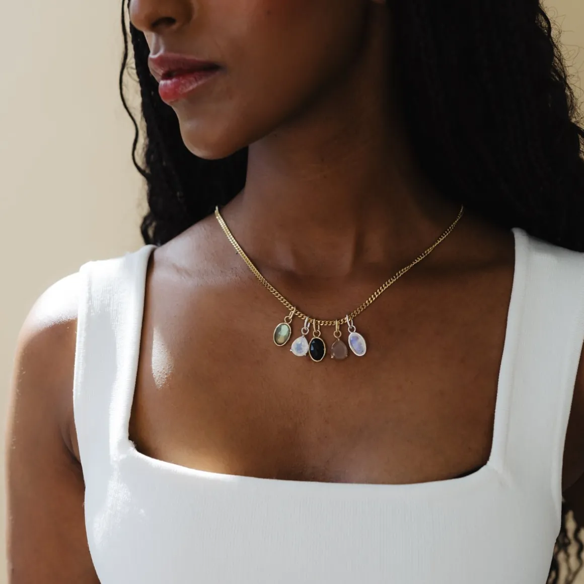 PROTECT OVAL CHARM - LABRADORITE & GOLD