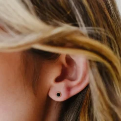 TINY PROTECT STUD EARRINGS - BLACK ONYX & GOLD