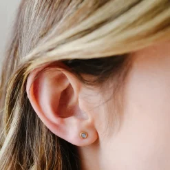 TINY PROTECT STUD EARRINGS - LABRADORITE & GOLD